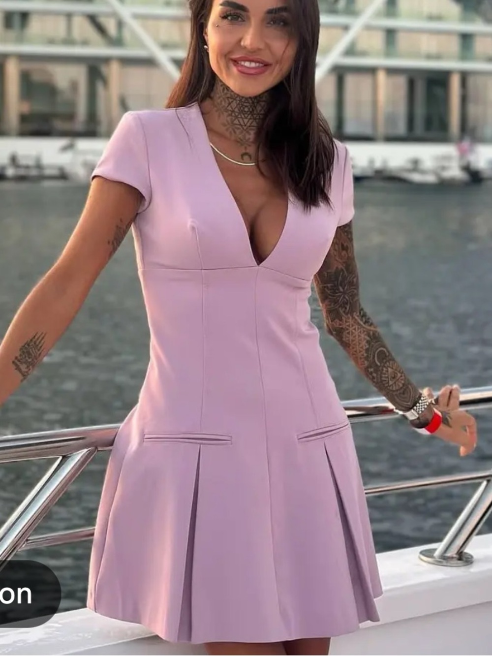 NWT Zara Rose Pink Box Pleated V-Neck Mini Dress S